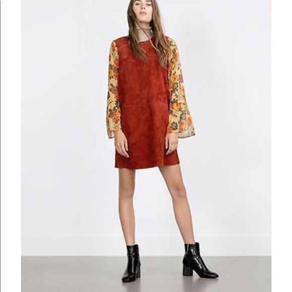 red suede dress zara Zara Red Suede Dress
